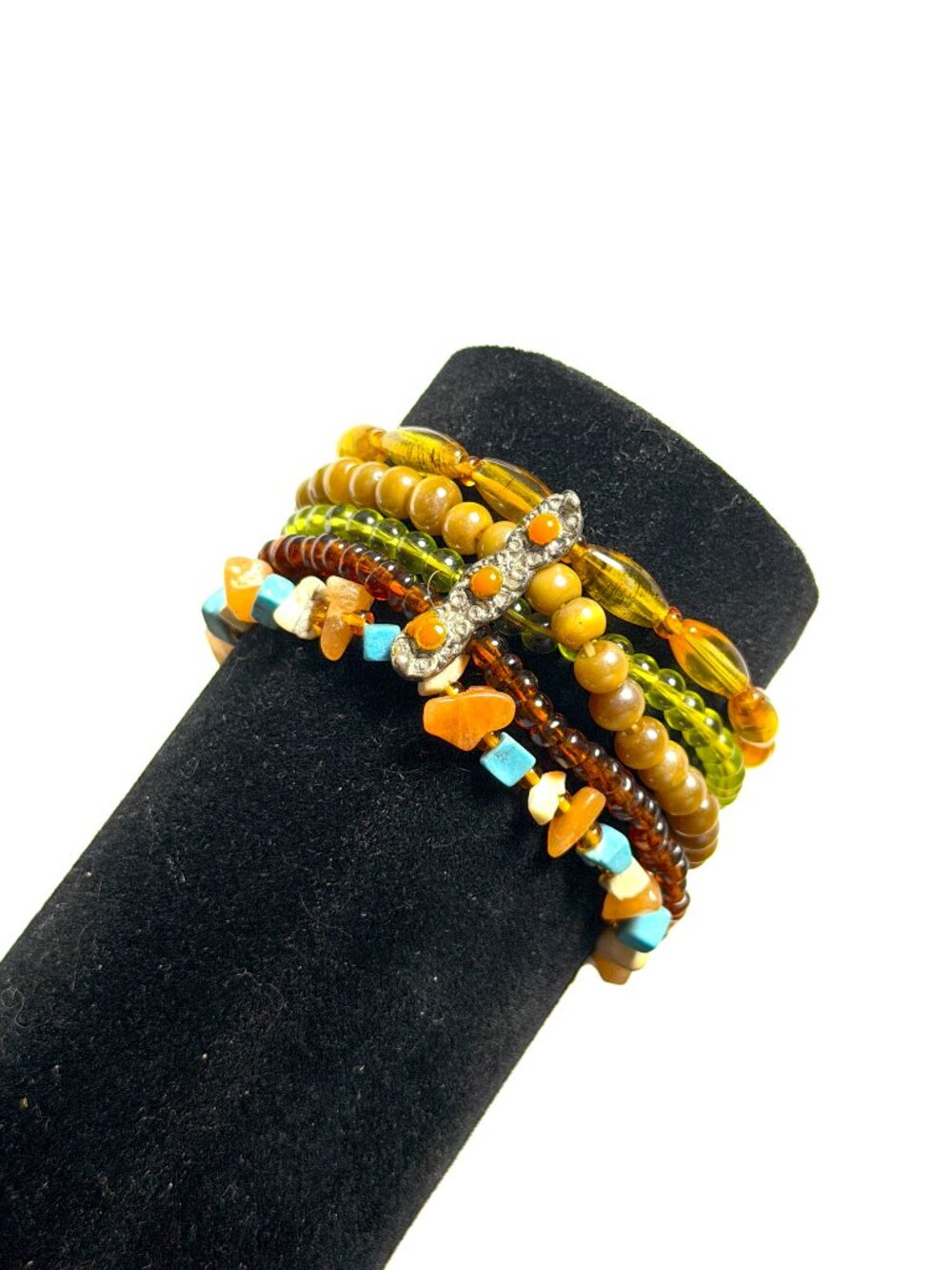 Boho Stretch Bracelet Mixed Beads Stone Chips Artisan Multicolor and Layered